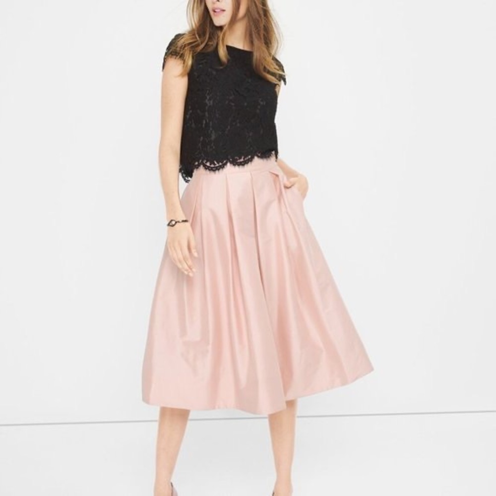 White House / Black Market Rose Mist Taffeta Midi Skirt  Size 8, NWT